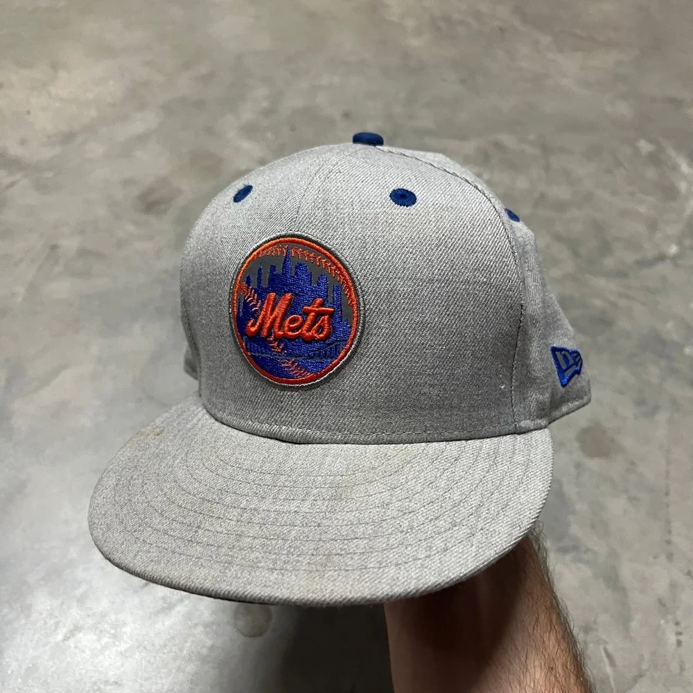 New Era 59FIFTY New York Mets Fitted Hat Grey Heather Blue 7 3/8 MLB Cap